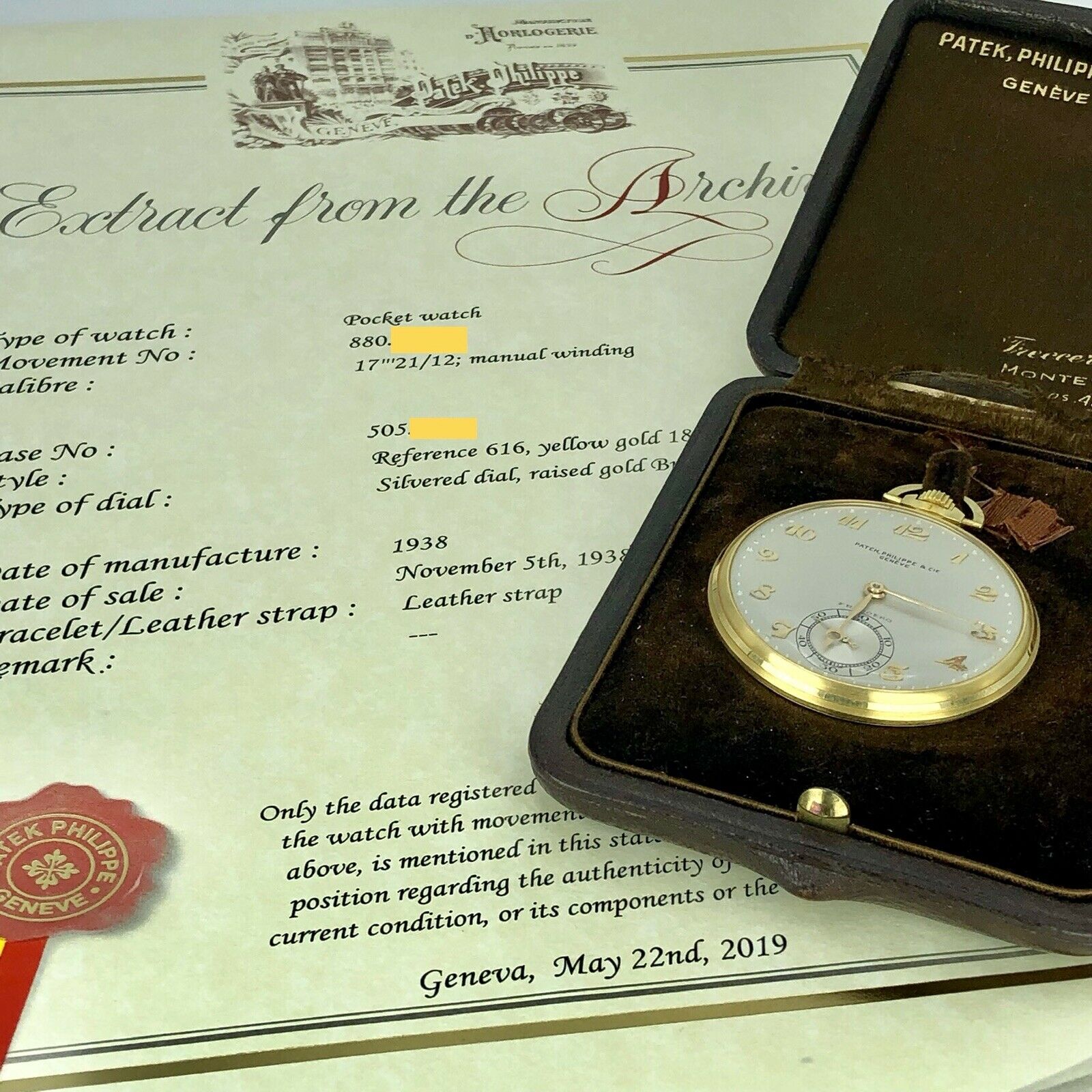 Vintage Patek Philippe Pocket Watch 18k Gold Retailed By Freccero Box & Paper