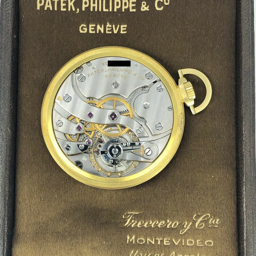 Vintage Patek Philippe Pocket Watch 18k Gold Retailed By Freccero Box & Paper