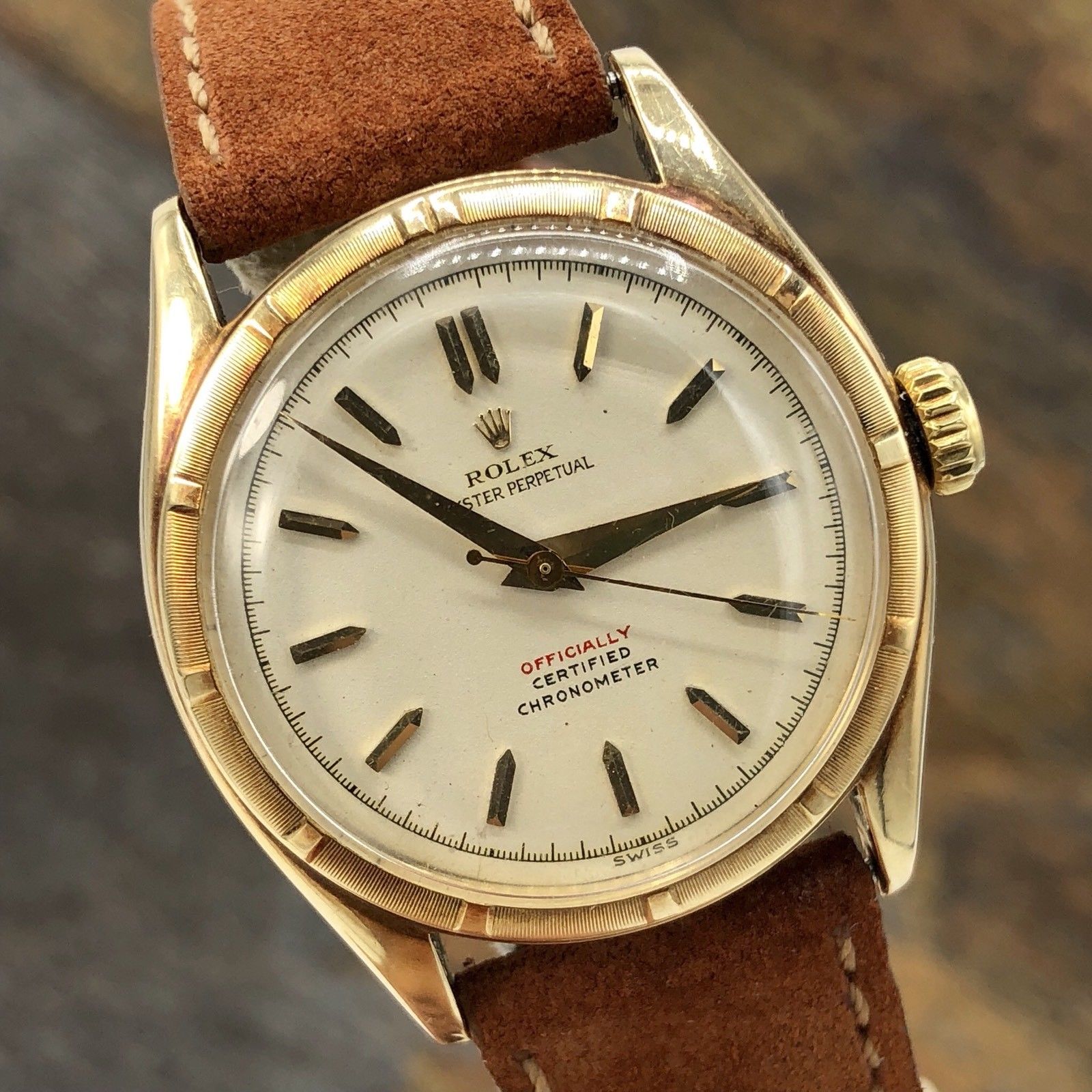 1961 Vintage Rare Rolex 6085 14k Yellow Gold Red Officially Writing Dial