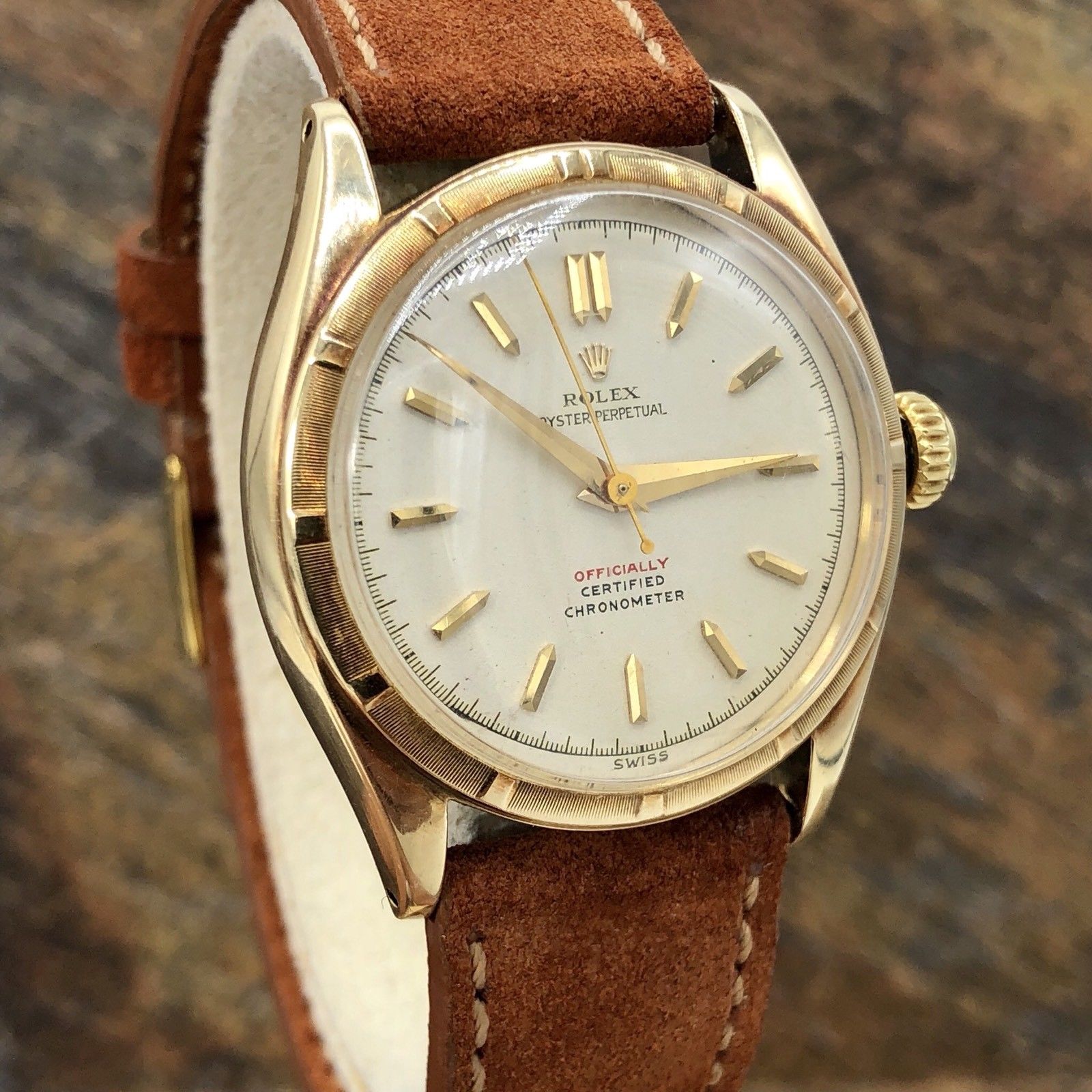 1961 Vintage Rare Rolex 6085 14k Yellow Gold Red Officially Writing Dial
