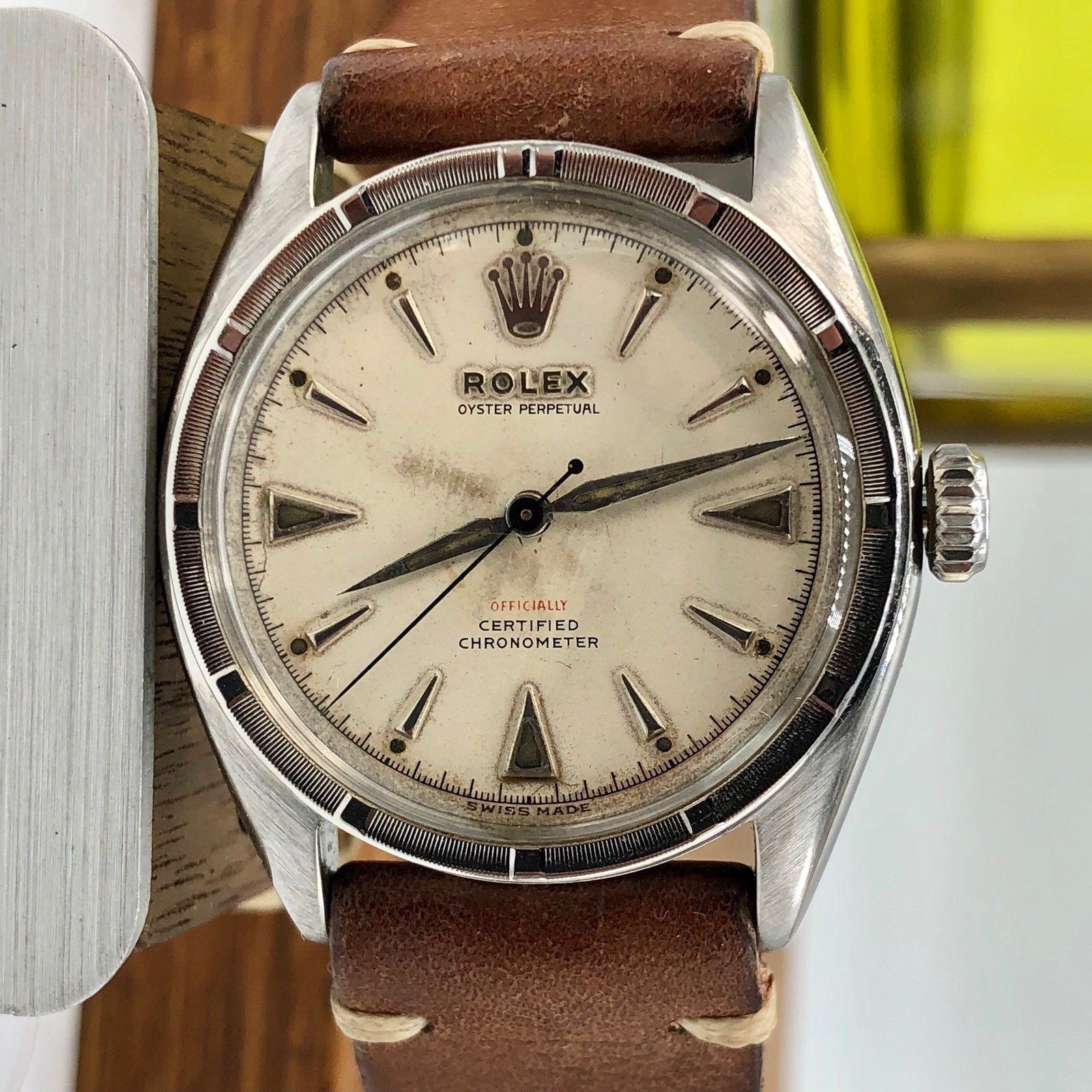 1961 Vintage Rare Rolex 6103 Red Officially Writing Dial Bubbleback