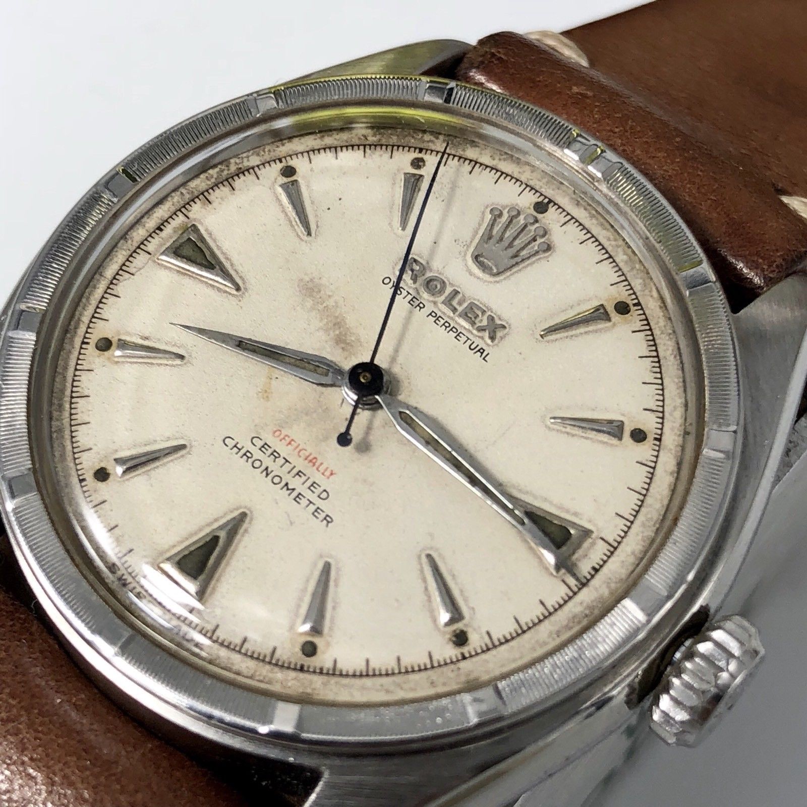 1961 Vintage Rare Rolex 6103 Red Officially Writing Dial Bubbleback