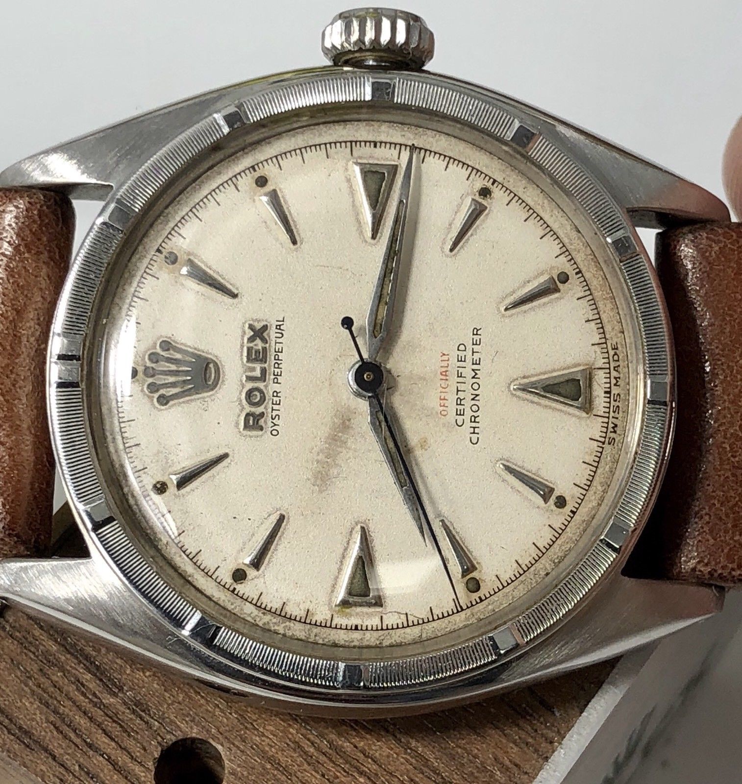 1961 Vintage Rare Rolex 6103 Red Officially Writing Dial Bubbleback