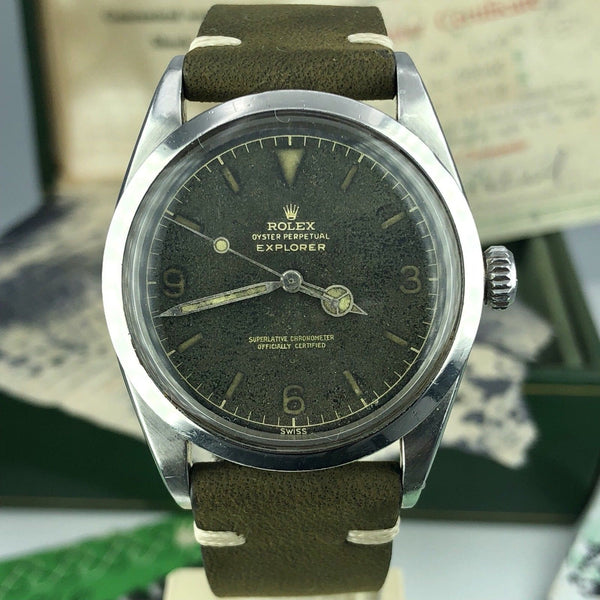 Vintage Rolex 1016 Explorer Mk1 Green Tropical Gilt Chapter fullset box Paper