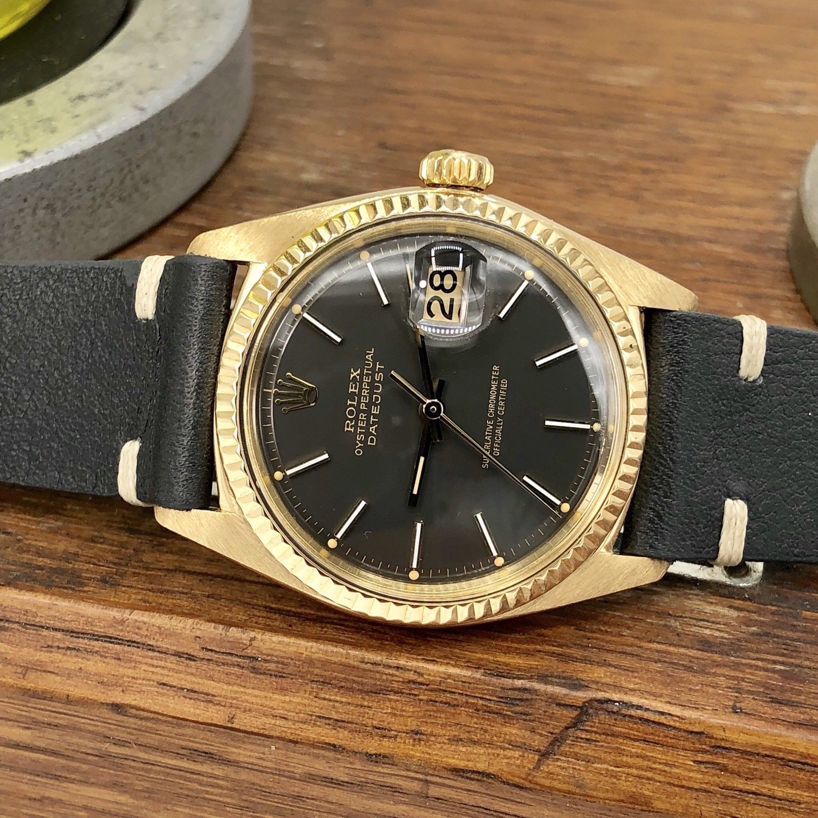 Vintage Rolex 1601 Date just 18k gold Rare Original Gray Dial 1961