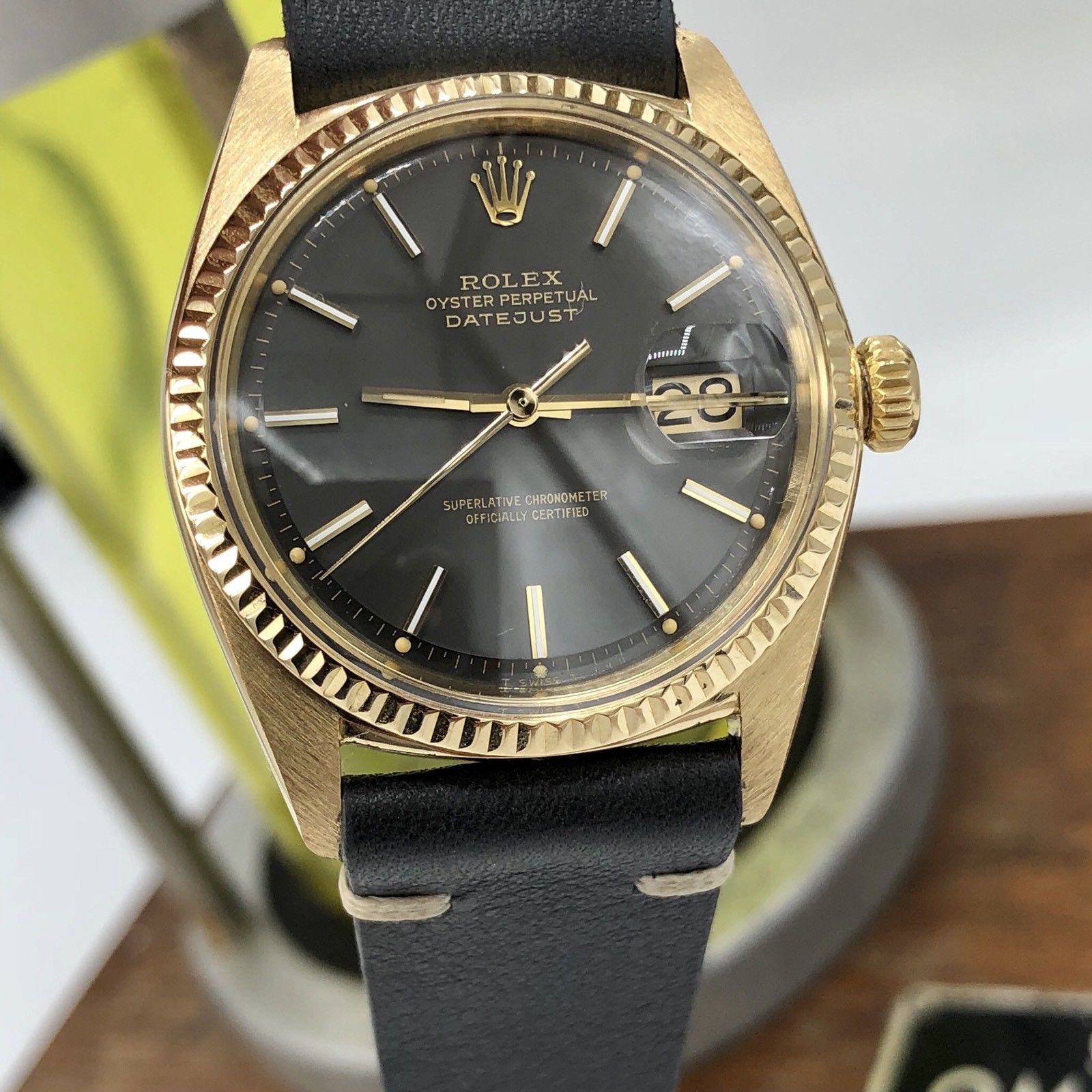 Vintage Rolex 1601 Date just 18k gold Rare Original Gray Dial 1961