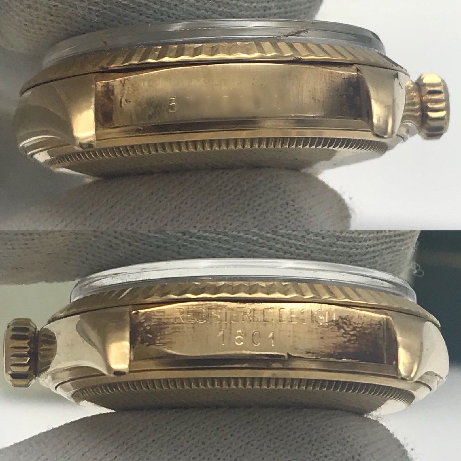 Vintage Rolex 1601 Date just 18k gold Stella Tiffany Dial Box & Papers full set