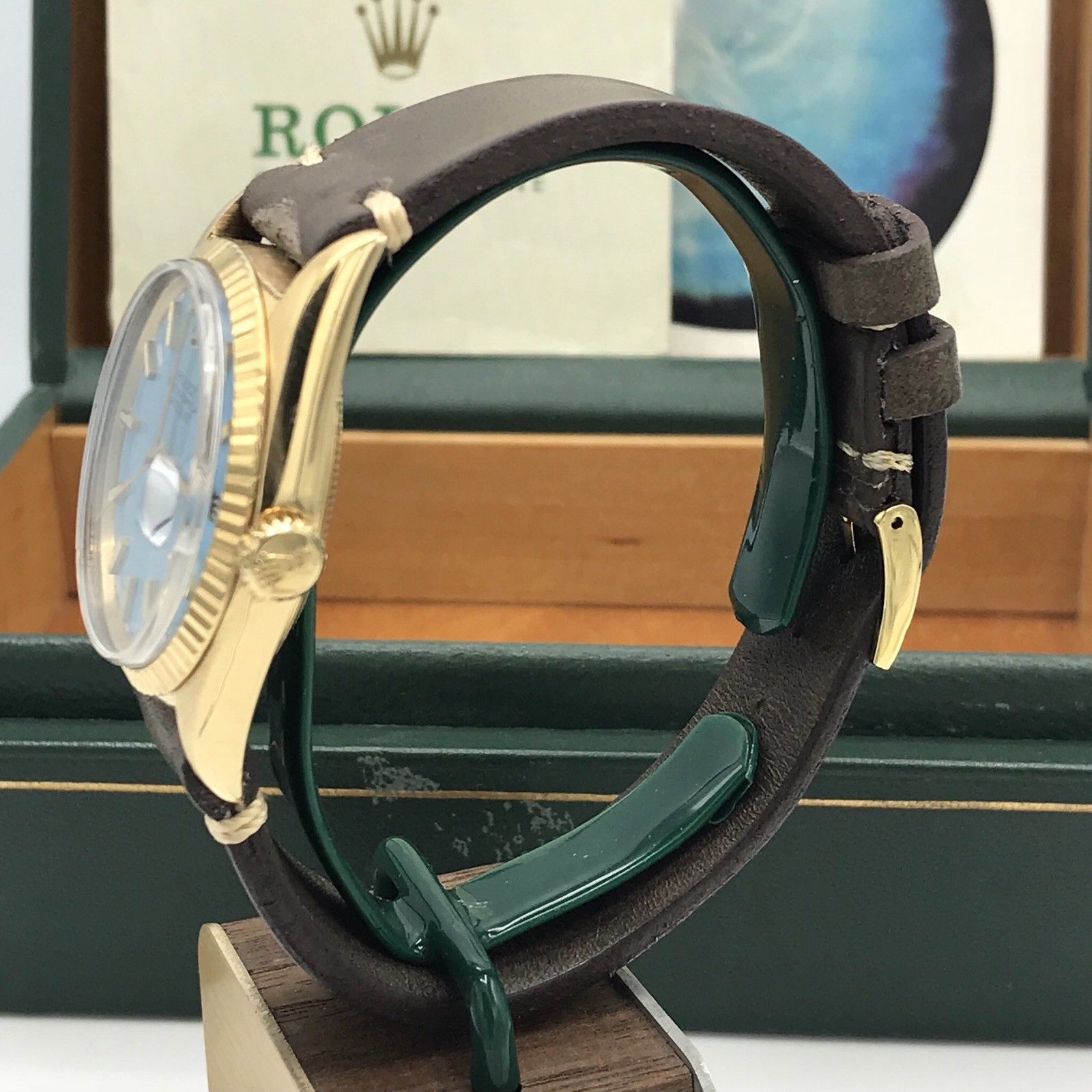 Vintage Rolex 1601 Date just 18k gold Stella Tiffany Dial Box & Papers full set