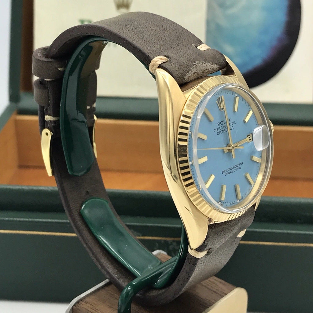 Vintage Rolex 1601 Date just 18k gold Stella Tiffany Dial Box & Papers full set