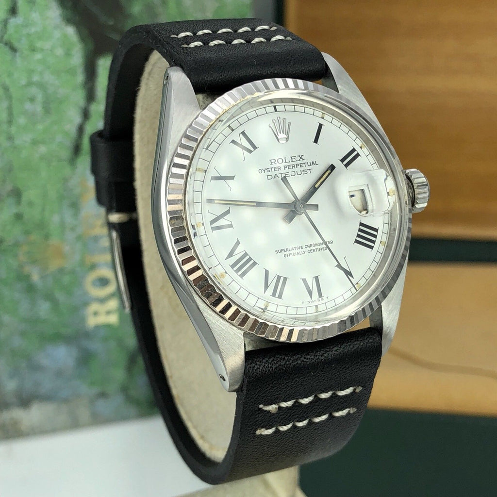 1974 Vintage Rolex 1601 Datejust Factory Roman Dial With Box Gold Bezel