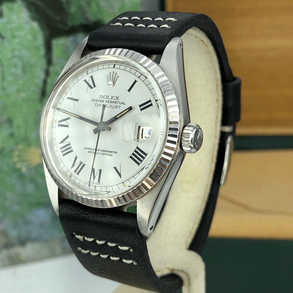 1974 Vintage Rolex 1601 Datejust Factory Roman Dial With Box Gold Bezel