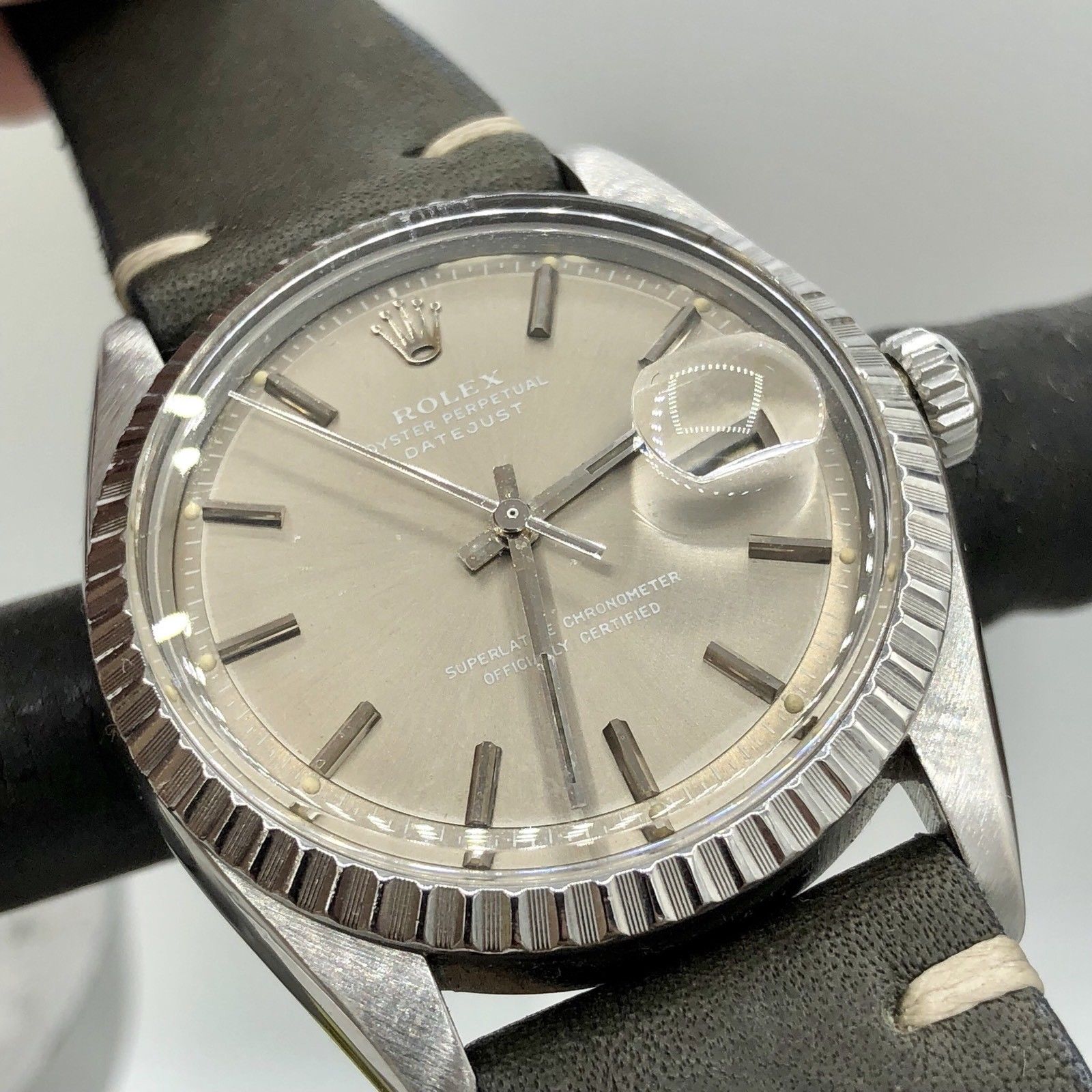 Vintage Rolex 1603 Date just Original Gray Sigma Dial 1977