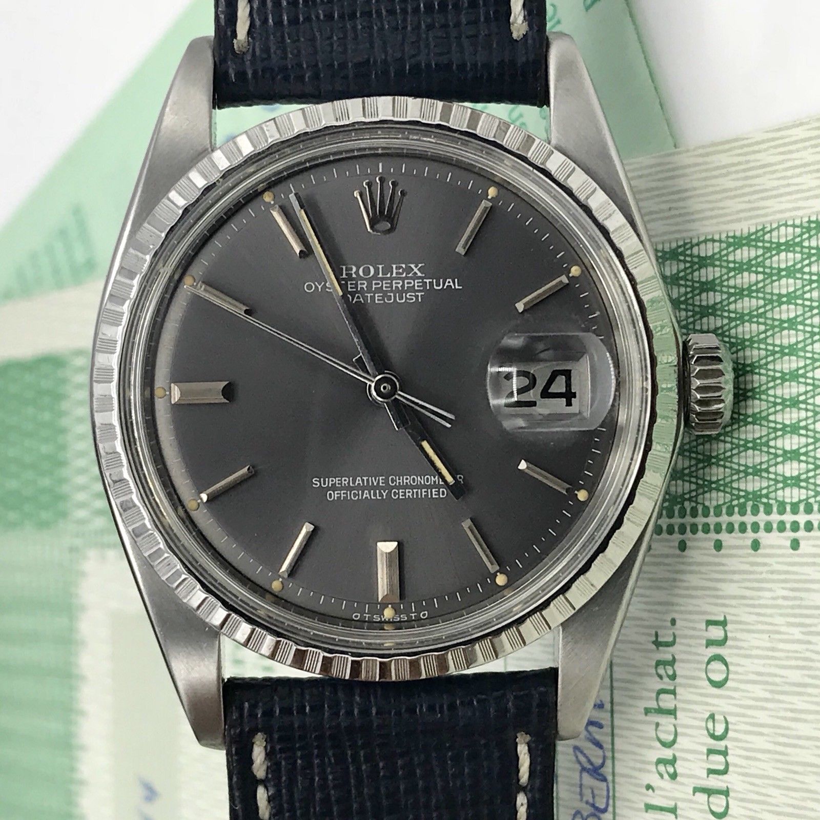 Vintage Rolex 1603 Date just Original Gray Sigma Dial Box & Papers fullset 1972