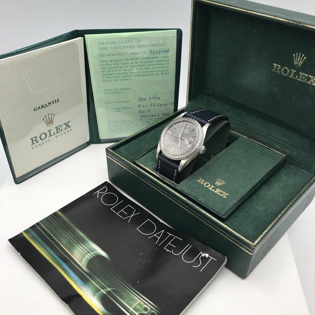 Vintage Rolex 1603 Date just Original Gray Sigma Dial Box & Papers fullset 1972