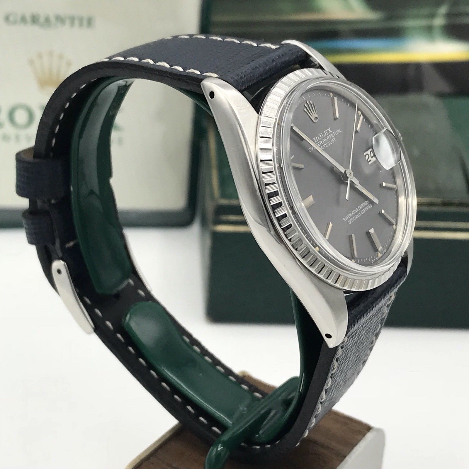 Vintage Rolex 1603 Date just Original Gray Sigma Dial Box & Papers fullset 1972
