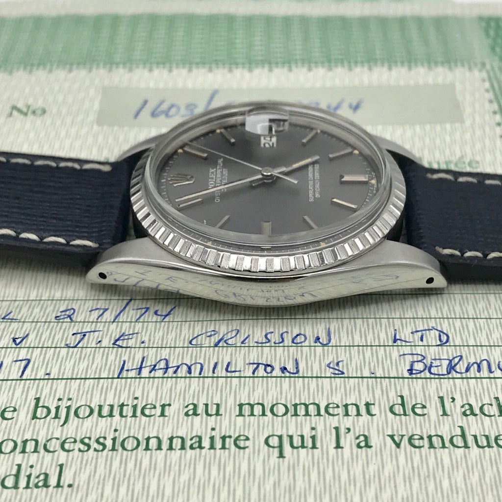 Vintage Rolex 1603 Date just Original Gray Sigma Dial Box & Papers fullset 1972