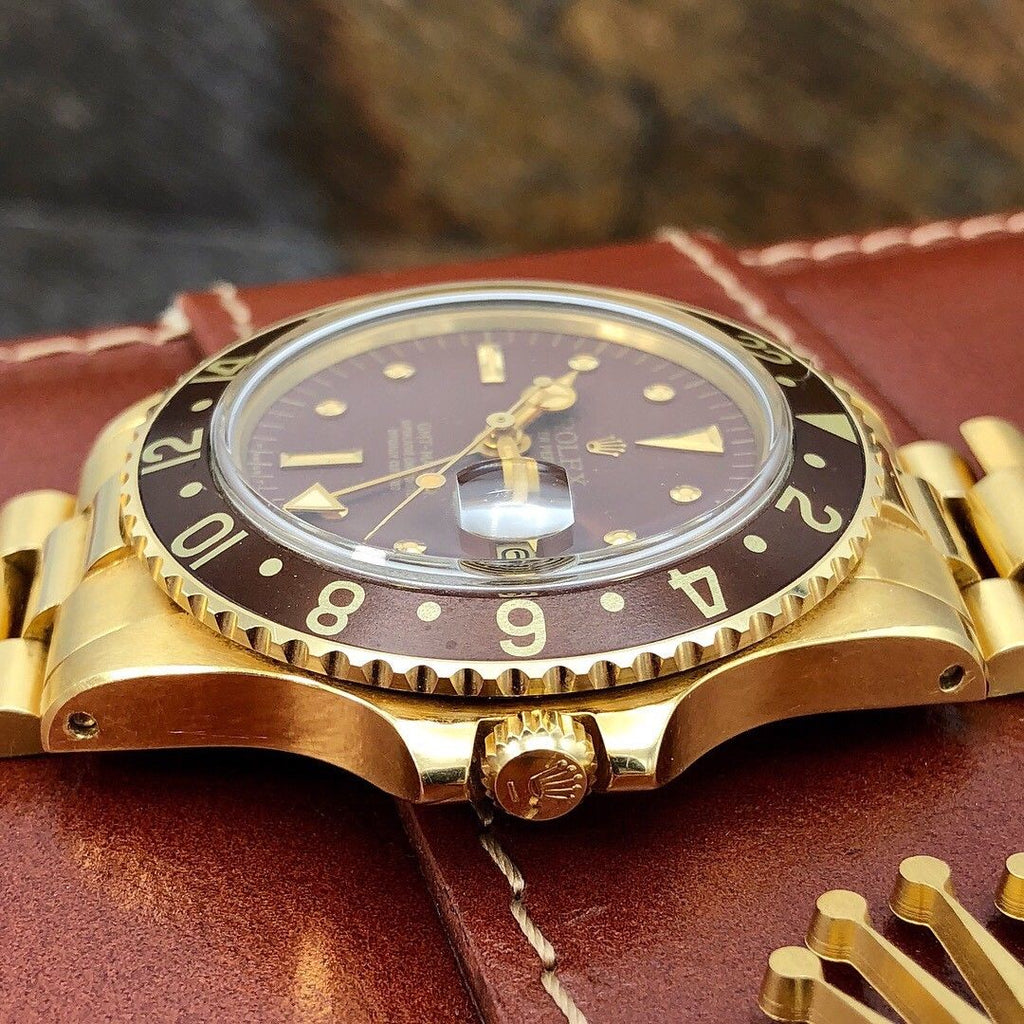 1977 Vintage Rolex GMT Master 1675 Gold Unpolished Mint Condition Brown Nipple