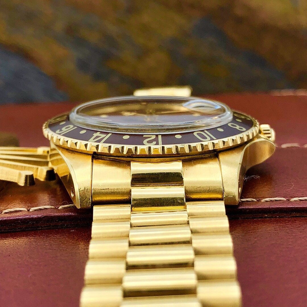 1977 Vintage Rolex GMT Master 1675 Gold Unpolished Mint Condition Brown Nipple