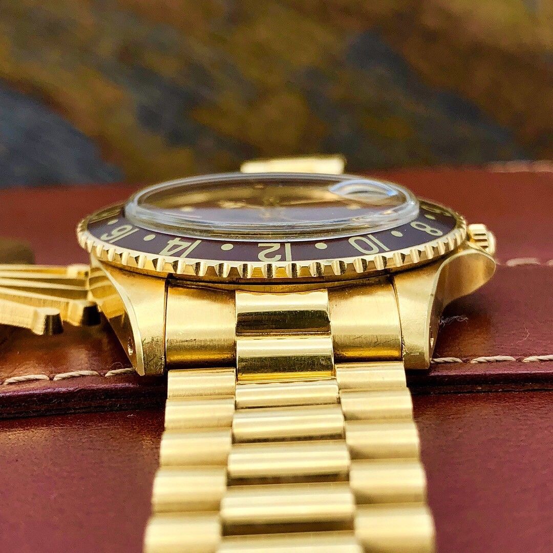 1977 Vintage Rolex GMT Master 1675 Gold Unpolished Mint Condition Brown Nipple