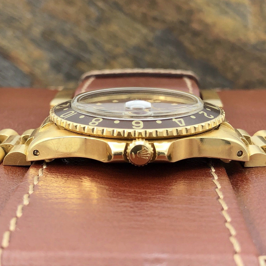1977 Vintage Rolex GMT Master 1675 Gold Unpolished Mint Condition Brown Nipple