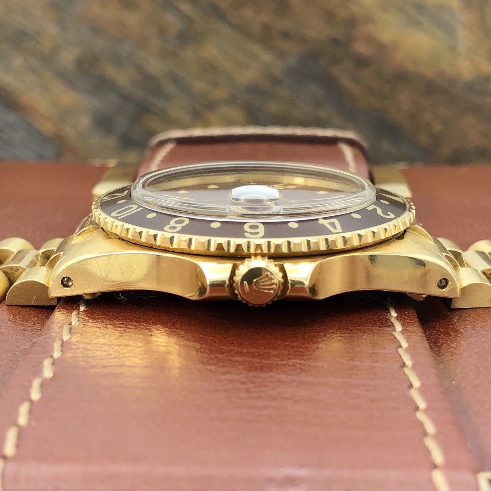 1977 Vintage Rolex GMT Master 1675 Gold Unpolished Mint Condition Brown Nipple