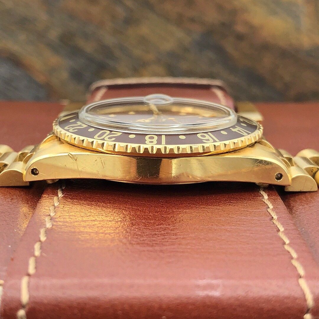 1977 Vintage Rolex GMT Master 1675 Gold Unpolished Mint Condition Brown Nipple