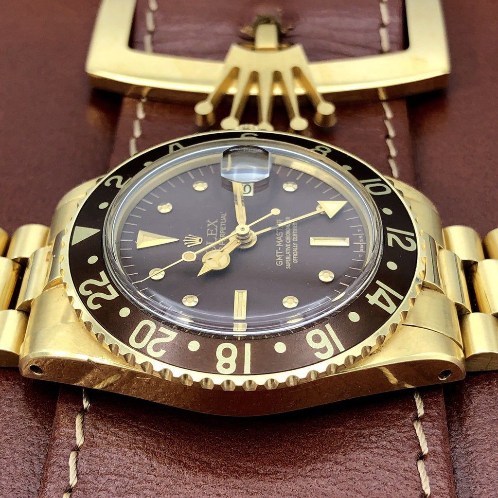 1977 Vintage Rolex GMT Master 1675 Gold Unpolished Mint Condition Brown Nipple