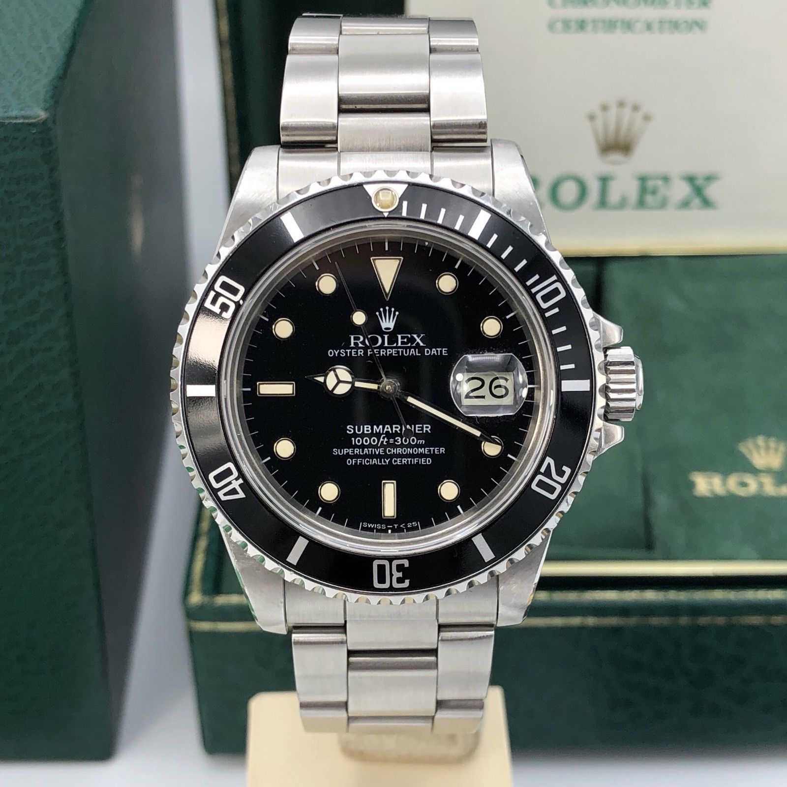 Vintage Rolex 16800 Submariner Creamy Patina dial Unpolished 1985 box & Papers