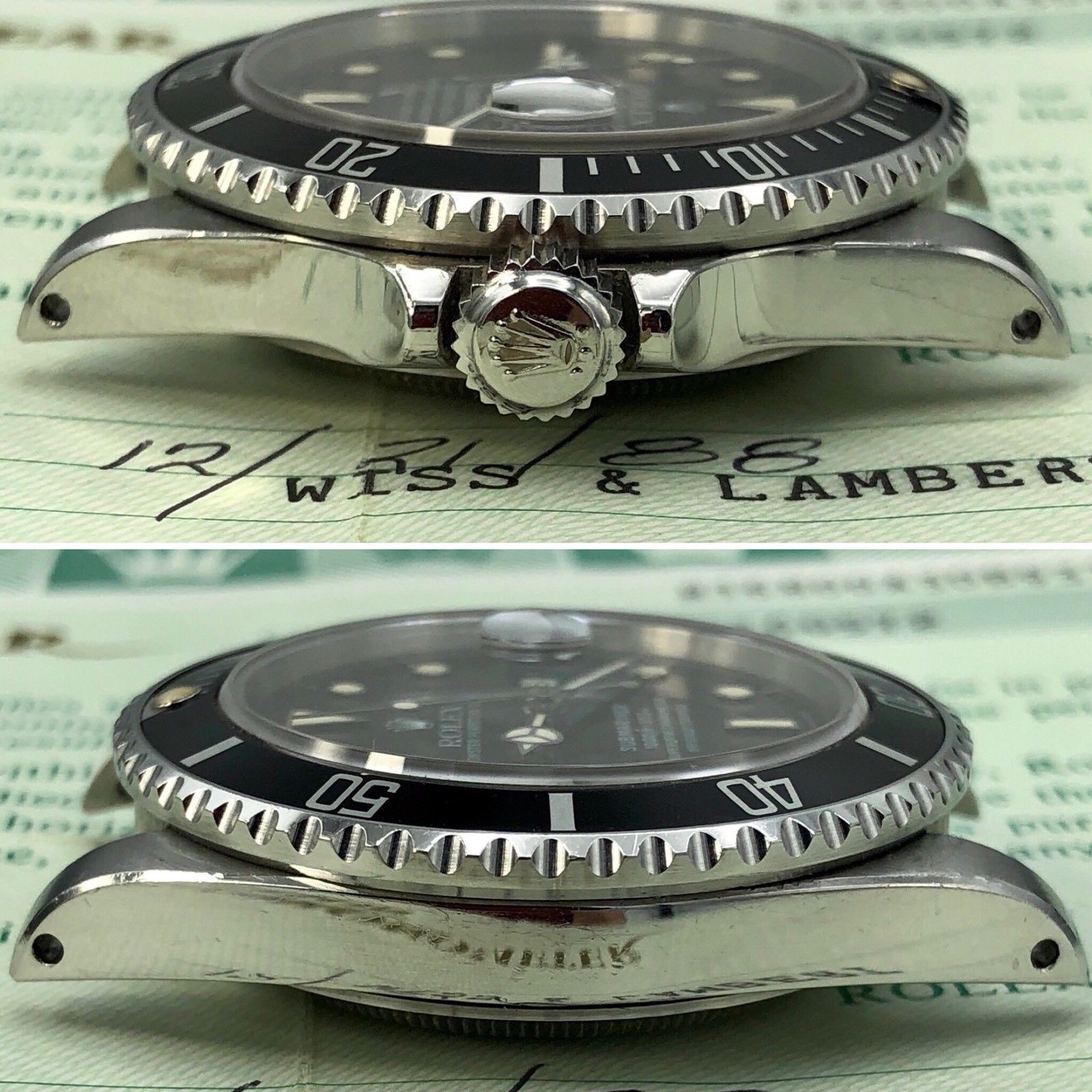 Vintage Rolex 16800 Submariner Creamy Patina dial Unpolished 1985 box & Papers