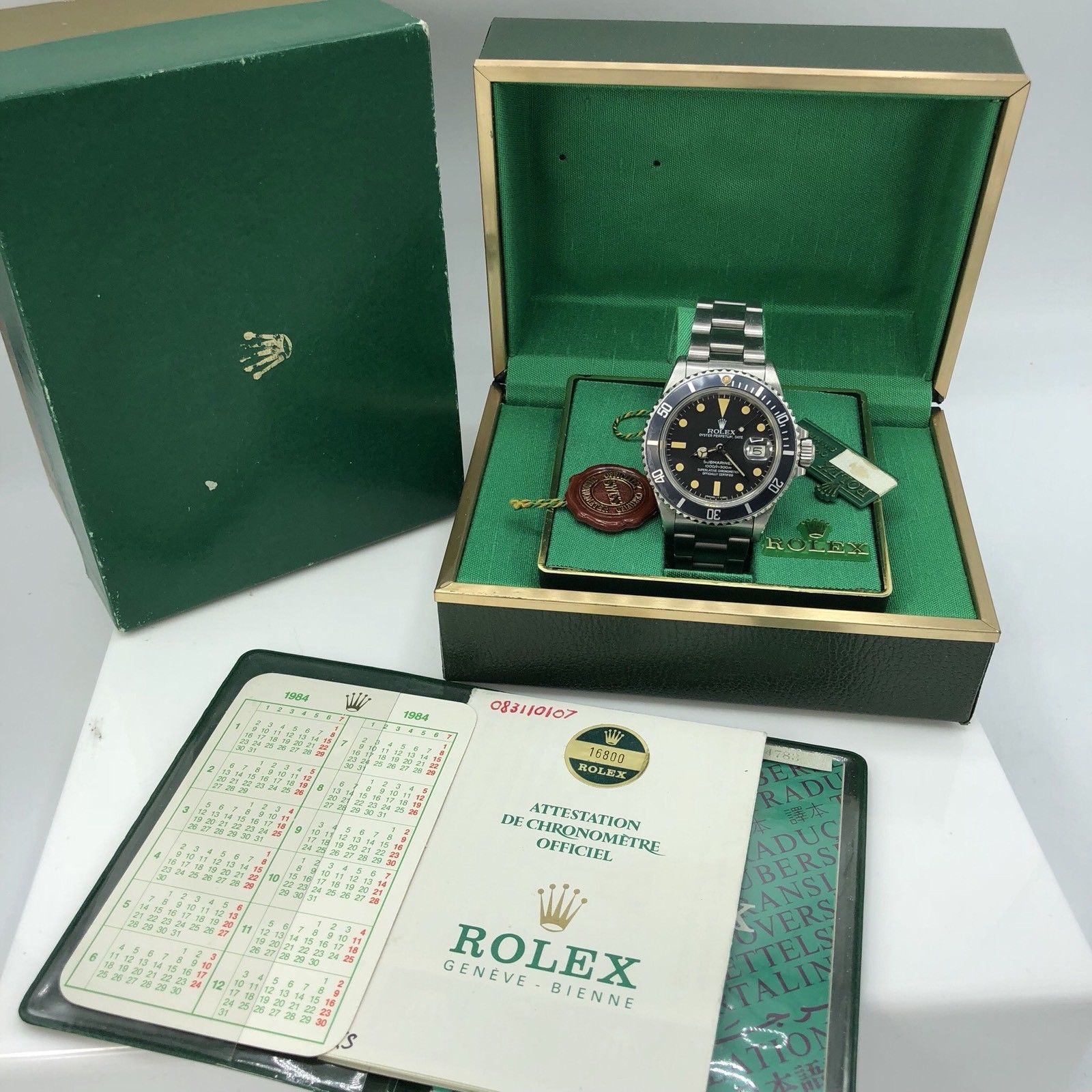 Vintage Rolex 16800 Submariner Pumpkin Matte dial Unpolished 1983 box & Papers