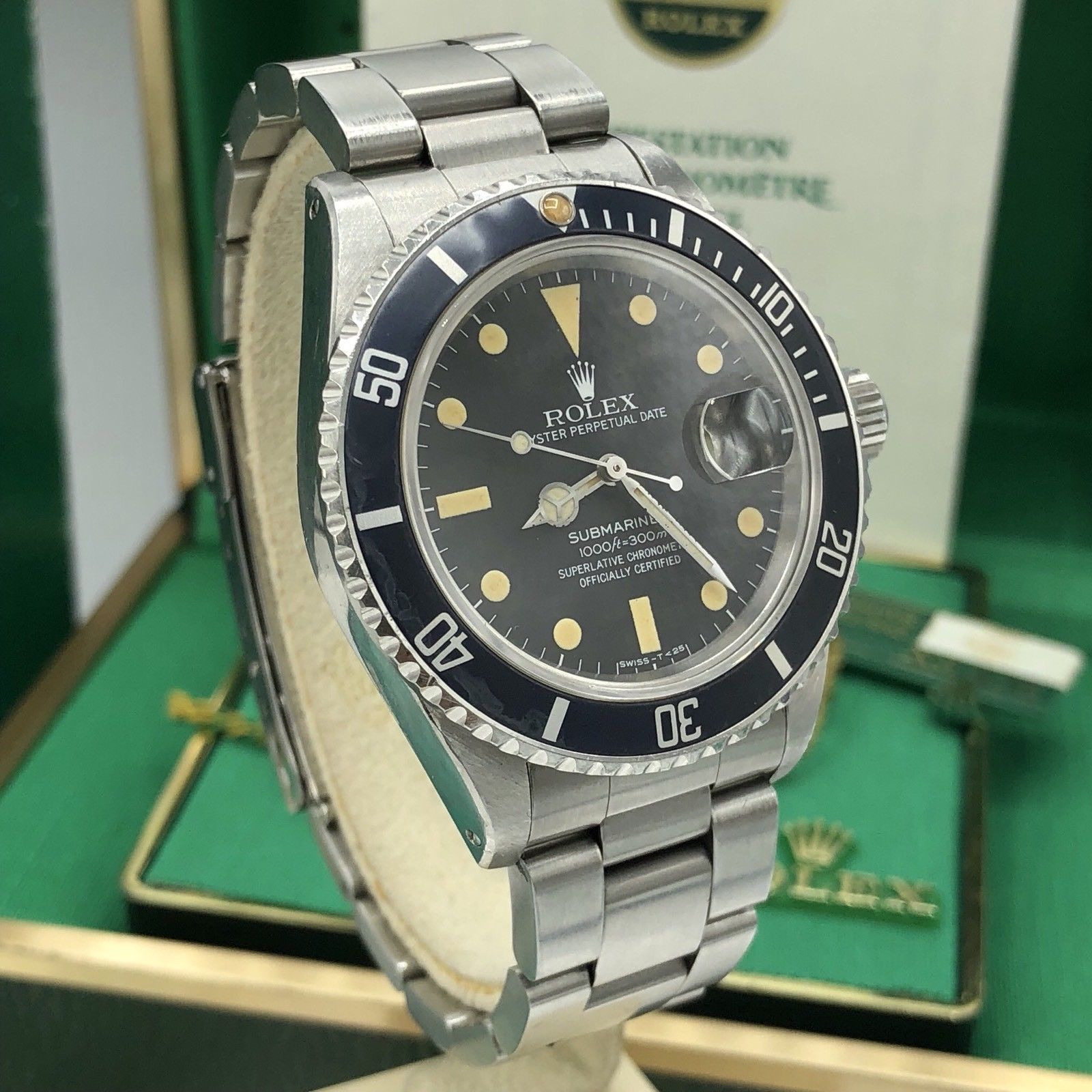 Vintage Rolex 16800 Submariner Pumpkin Matte dial Unpolished 1983 box & Papers