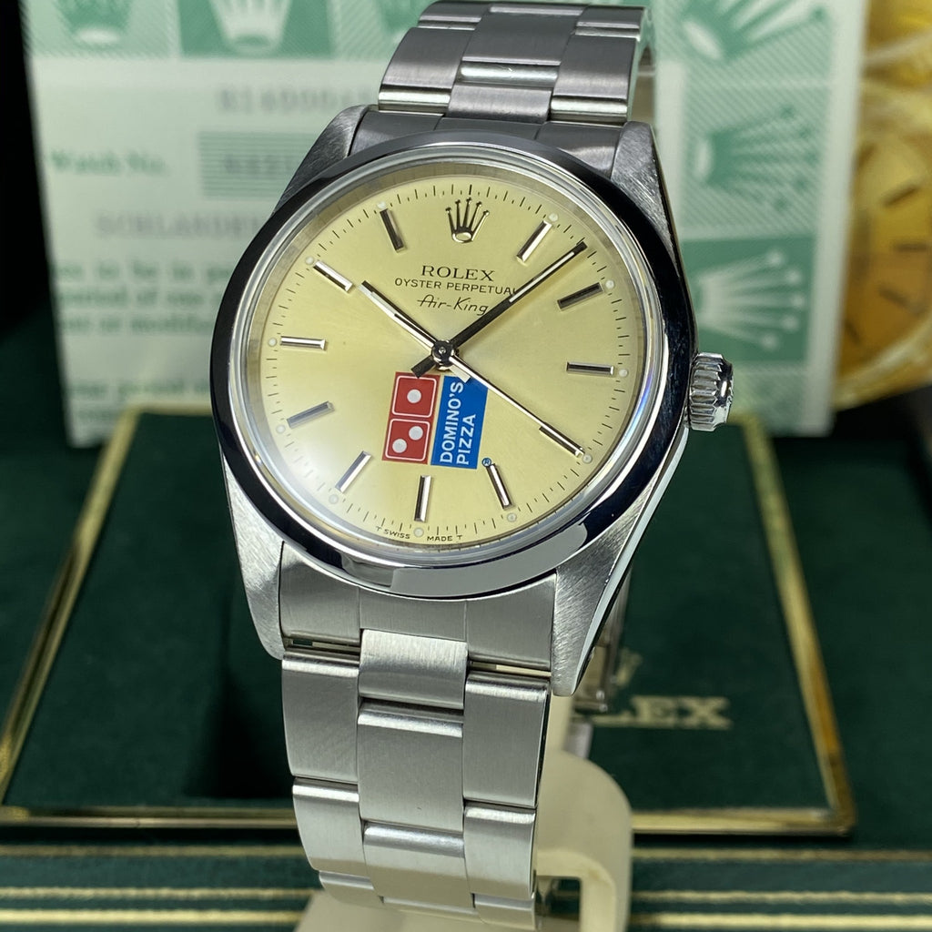 1991 Vintage Rolex Air-King 14000 Domino’s Pizza unique Patina Dial With Box & Papers