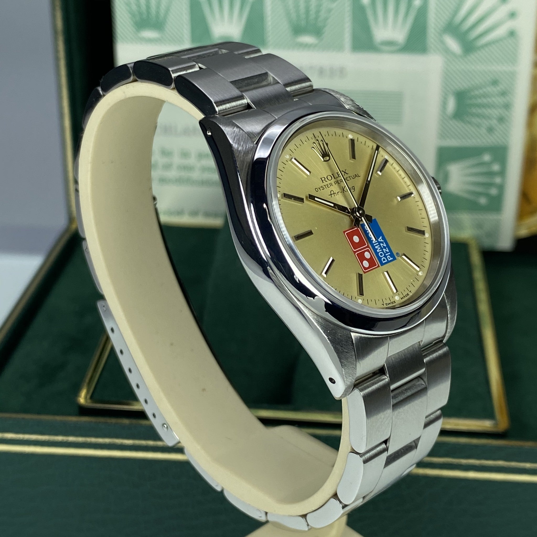 1991 Vintage Rolex Air-King 14000 Domino’s Pizza unique Patina Dial With Box & Papers