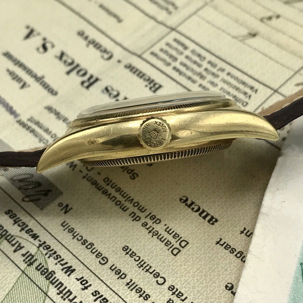 Vintage Rolex 6105 pre Date Just Tropical OVETTONE Box Papers full set 1951 18k