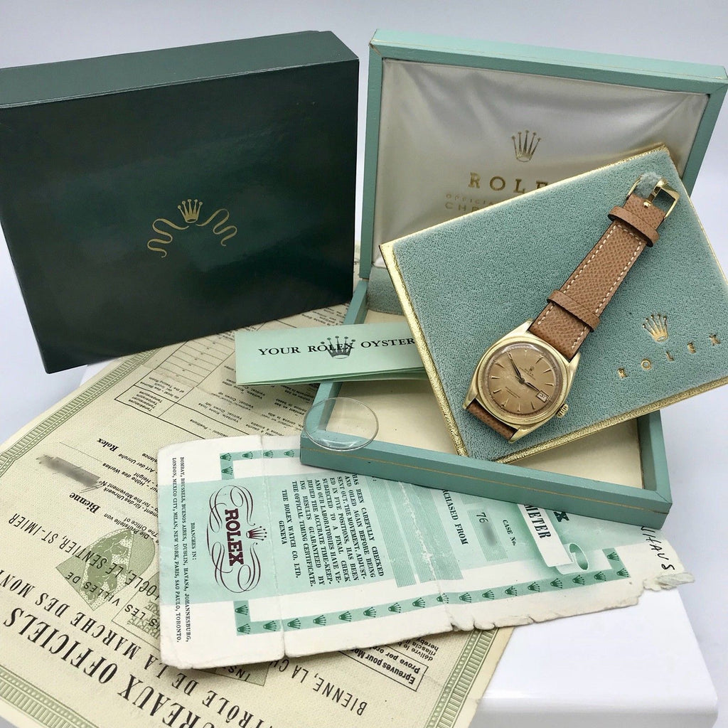 Vintage Rolex 6105 pre Date Just Tropical OVETTONE Box Papers full set 1951 18k