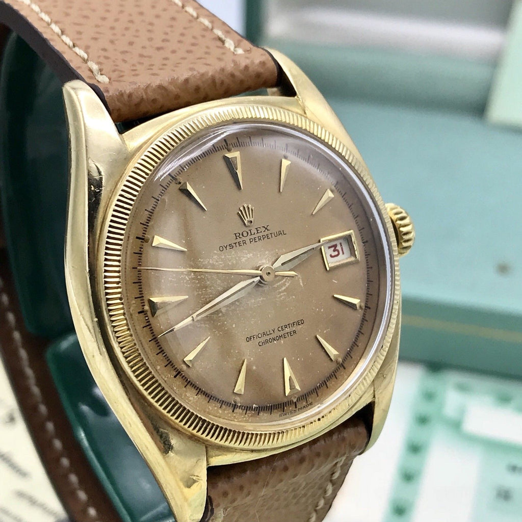 Vintage Rolex 6105 pre Date Just Tropical OVETTONE Box Papers full set 1951 18k