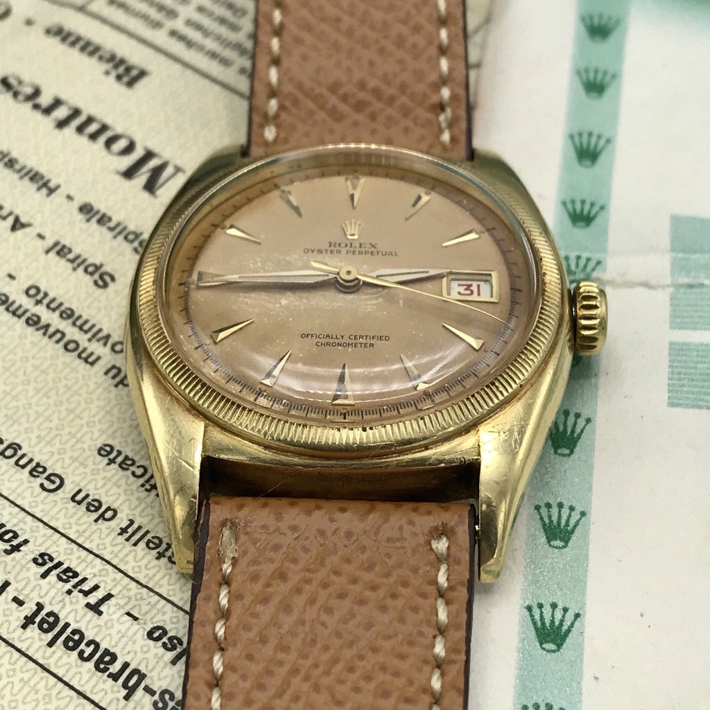 Vintage Rolex 6105 pre Date Just Tropical OVETTONE Box Papers full set 1951 18k