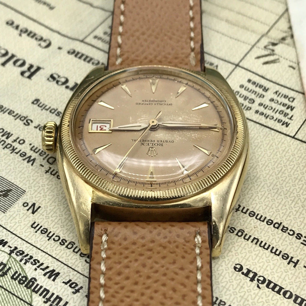 Vintage Rolex 6105 pre Date Just Tropical OVETTONE Box Papers full set 1951 18k