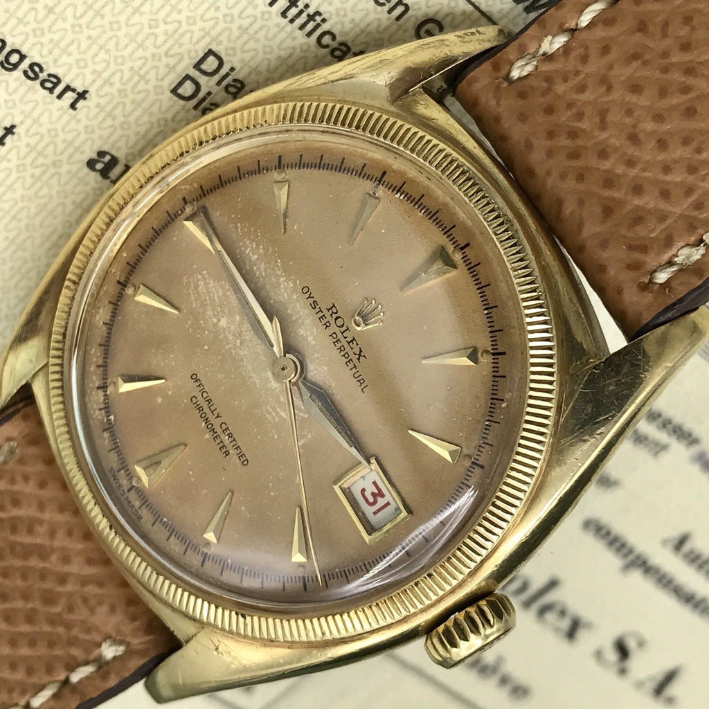 Vintage Rolex 6105 pre Date Just Tropical OVETTONE Box Papers full set 1951 18k