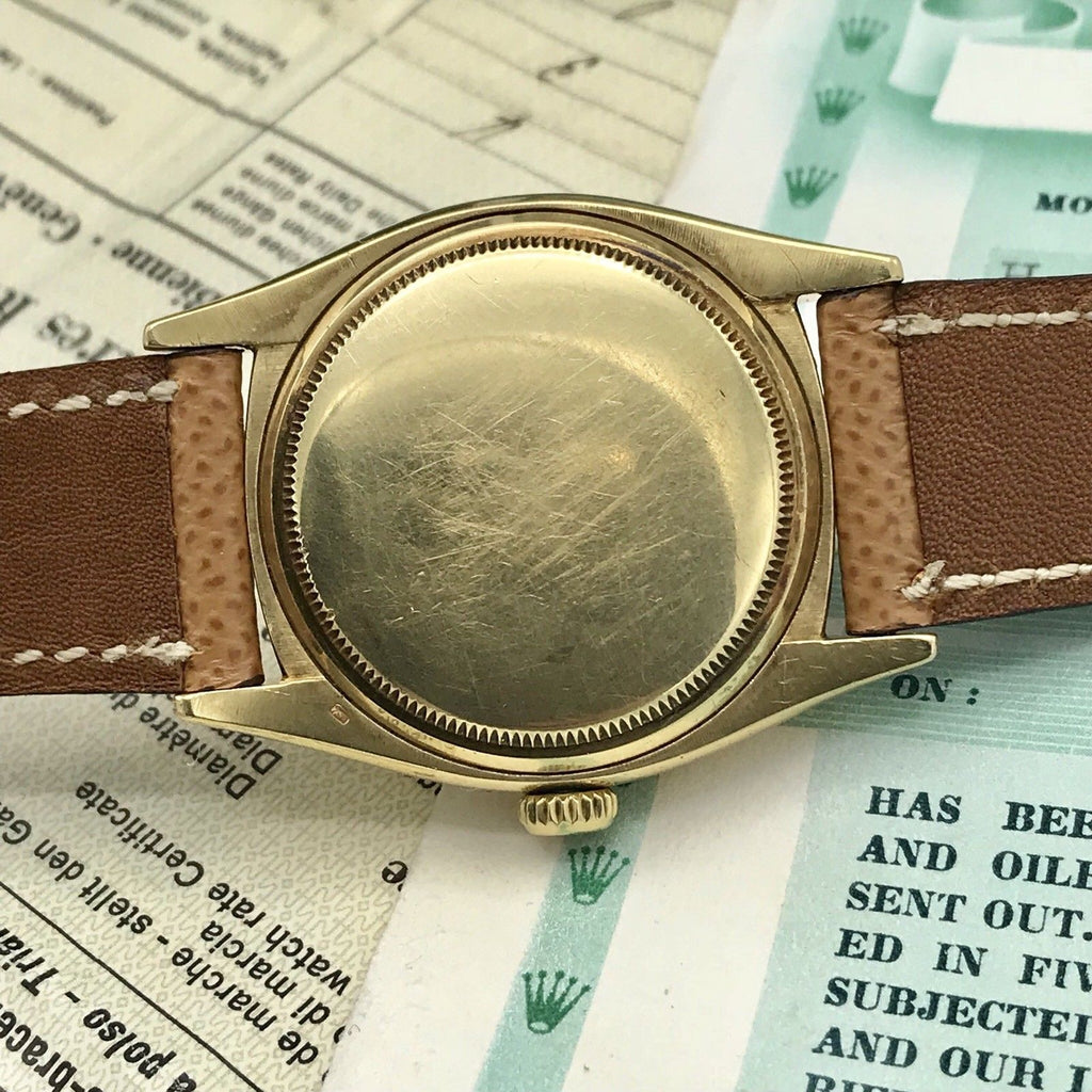 Vintage Rolex 6105 pre Date Just Tropical OVETTONE Box Papers full set 1951 18k