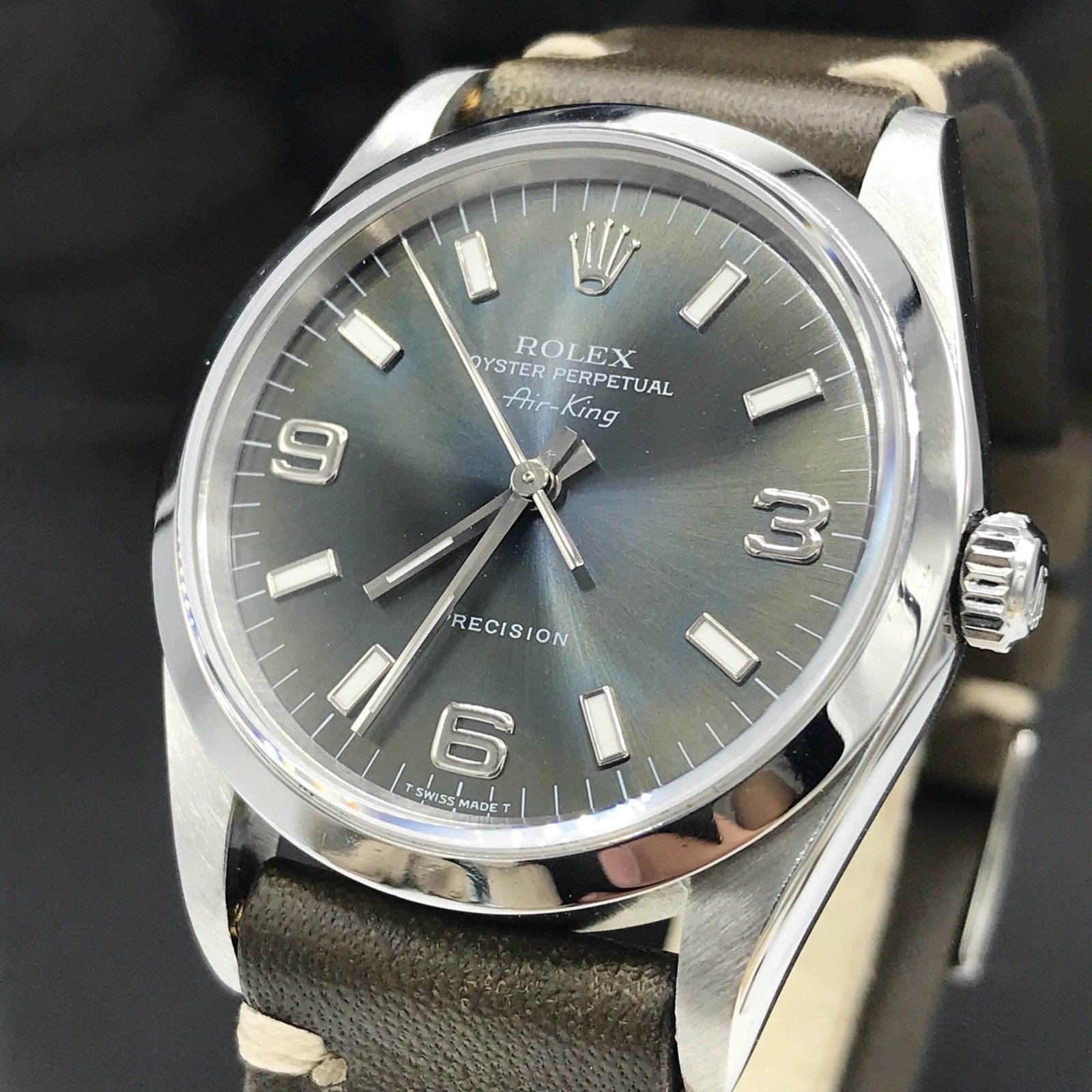 Vintage Rolex Air-King 14000 Real Tropical Blue Dial Stainless Steel 34mm 1997