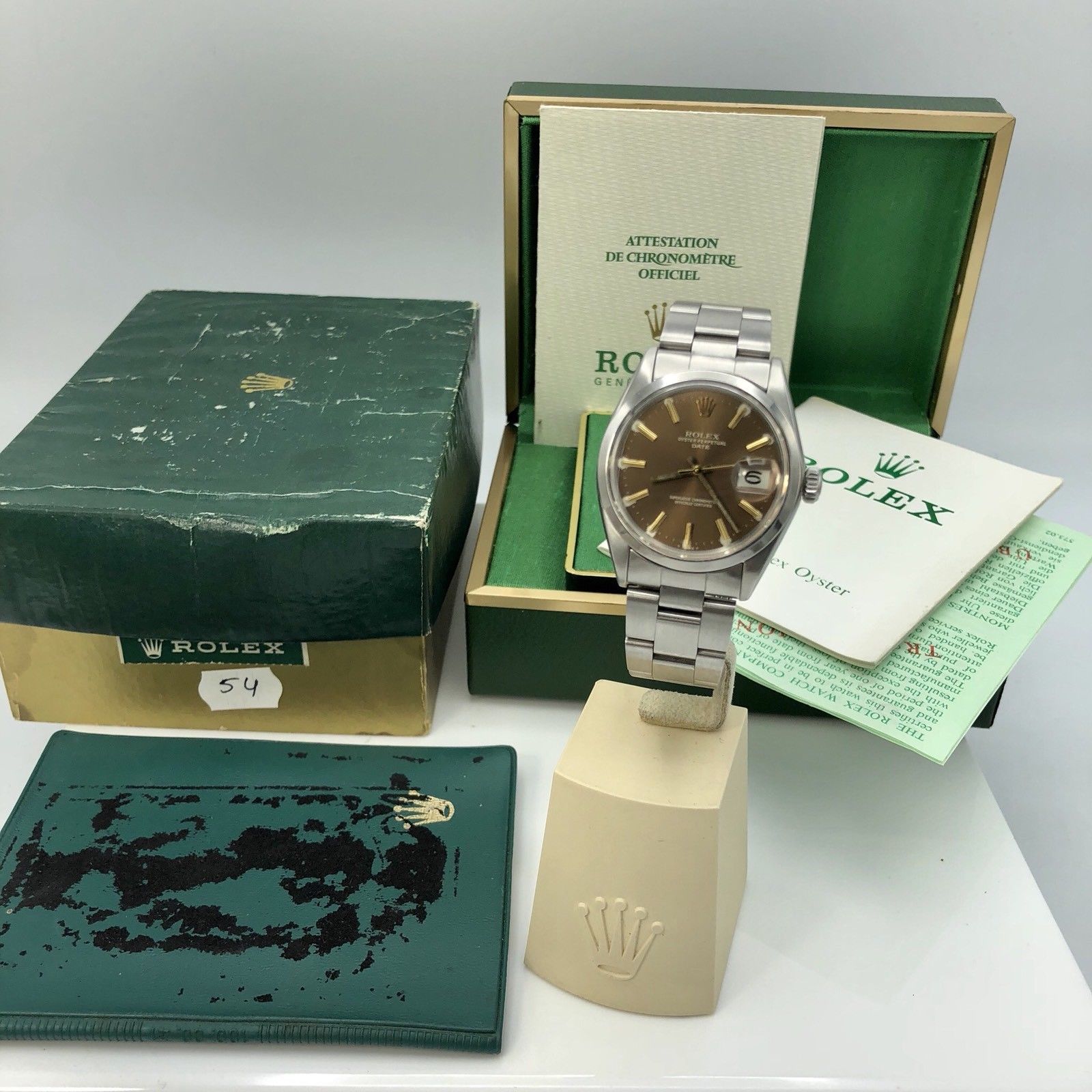 1970 Vintage Rolex Date 1500 Brown Tropical Dial Box and Papers
