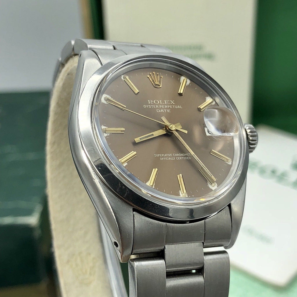 1970 Vintage Rolex Date 1500 Brown Tropical Dial Box and Papers