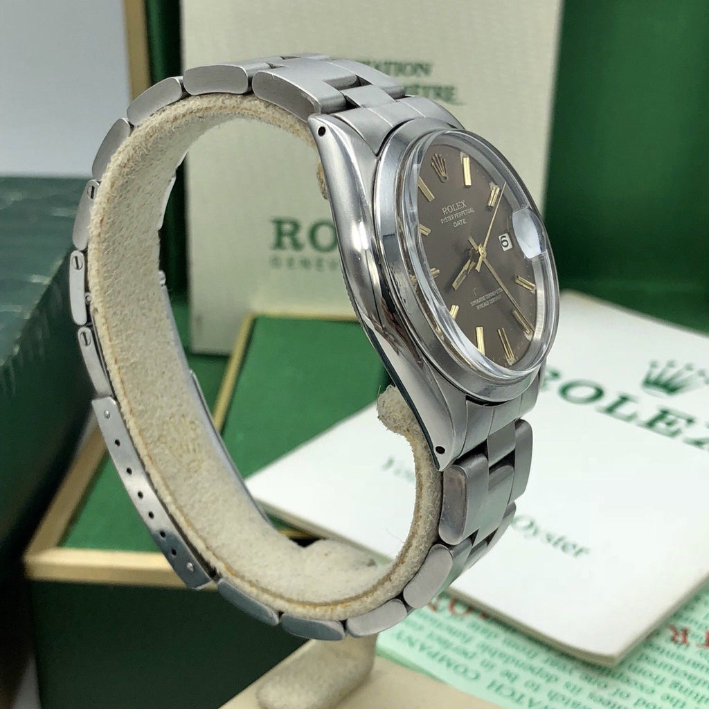 1970 Vintage Rolex Date 1500 Brown Tropical Dial Box and Papers