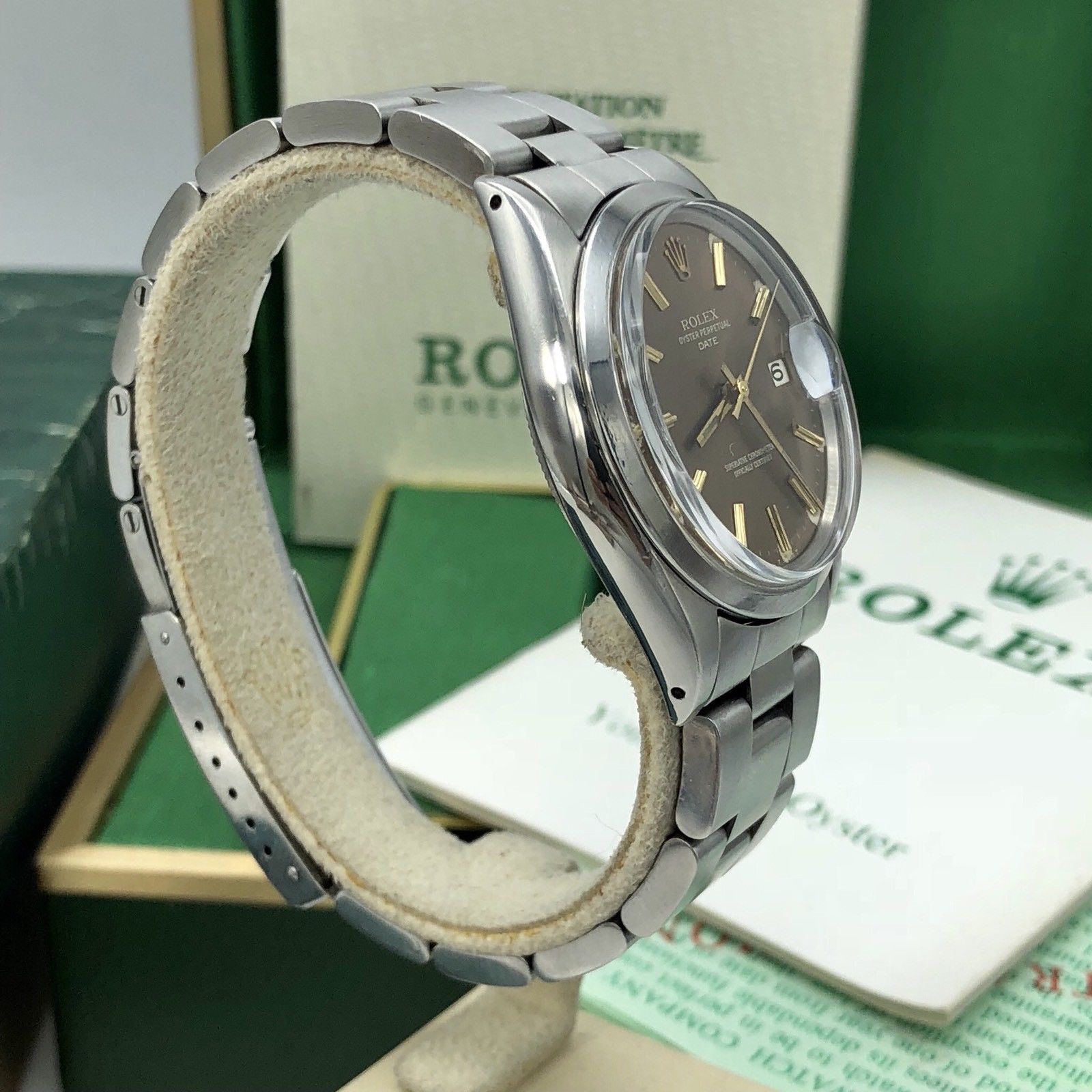 1970 Vintage Rolex Date 1500 Brown Tropical Dial Box and Papers