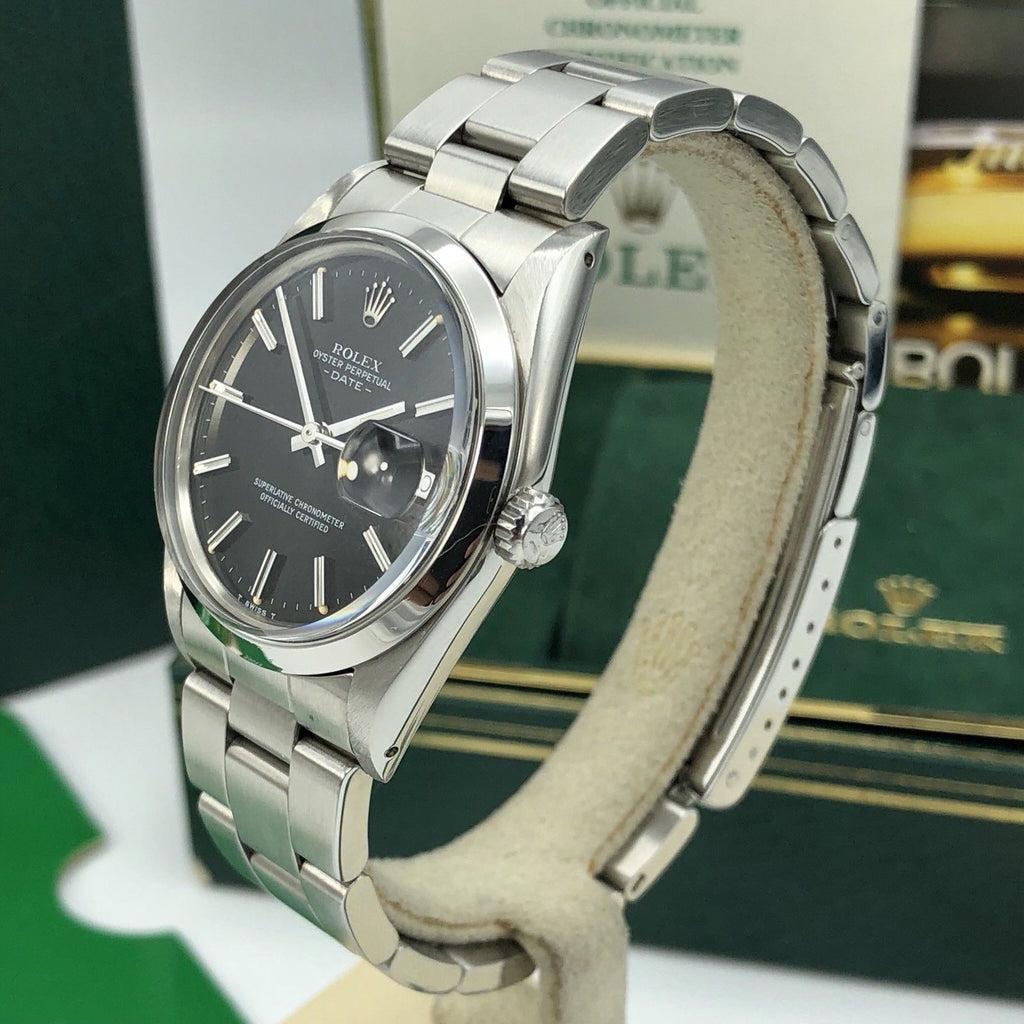 Vintage Rolex Date 15000 Black Dial Box and Papers 1985 Full set NOS