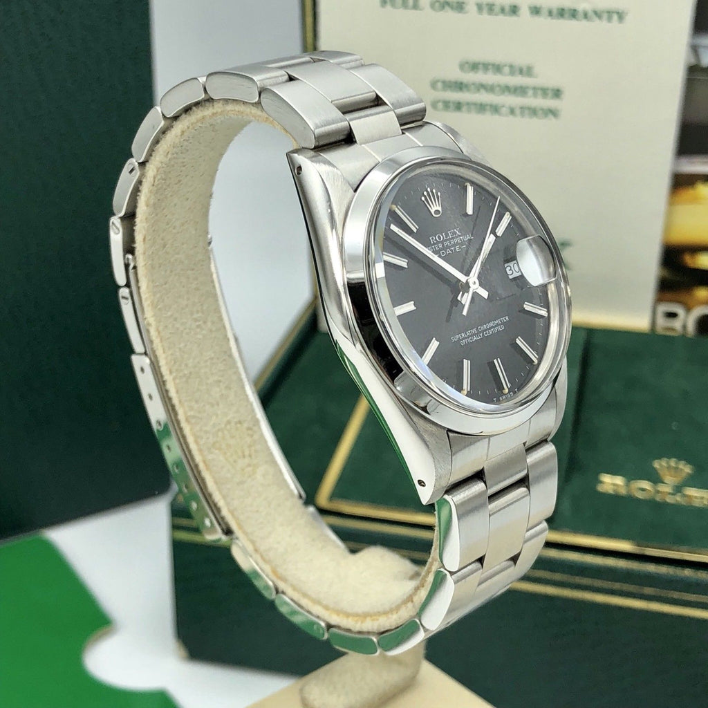 Vintage Rolex Date 15000 Black Dial Box and Papers 1985 Full set NOS