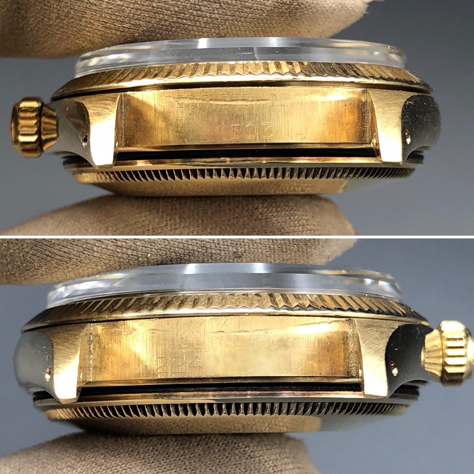 Vintage Rolex Date 1503 14k Chevrolet Engraving Tropical Dial 1970