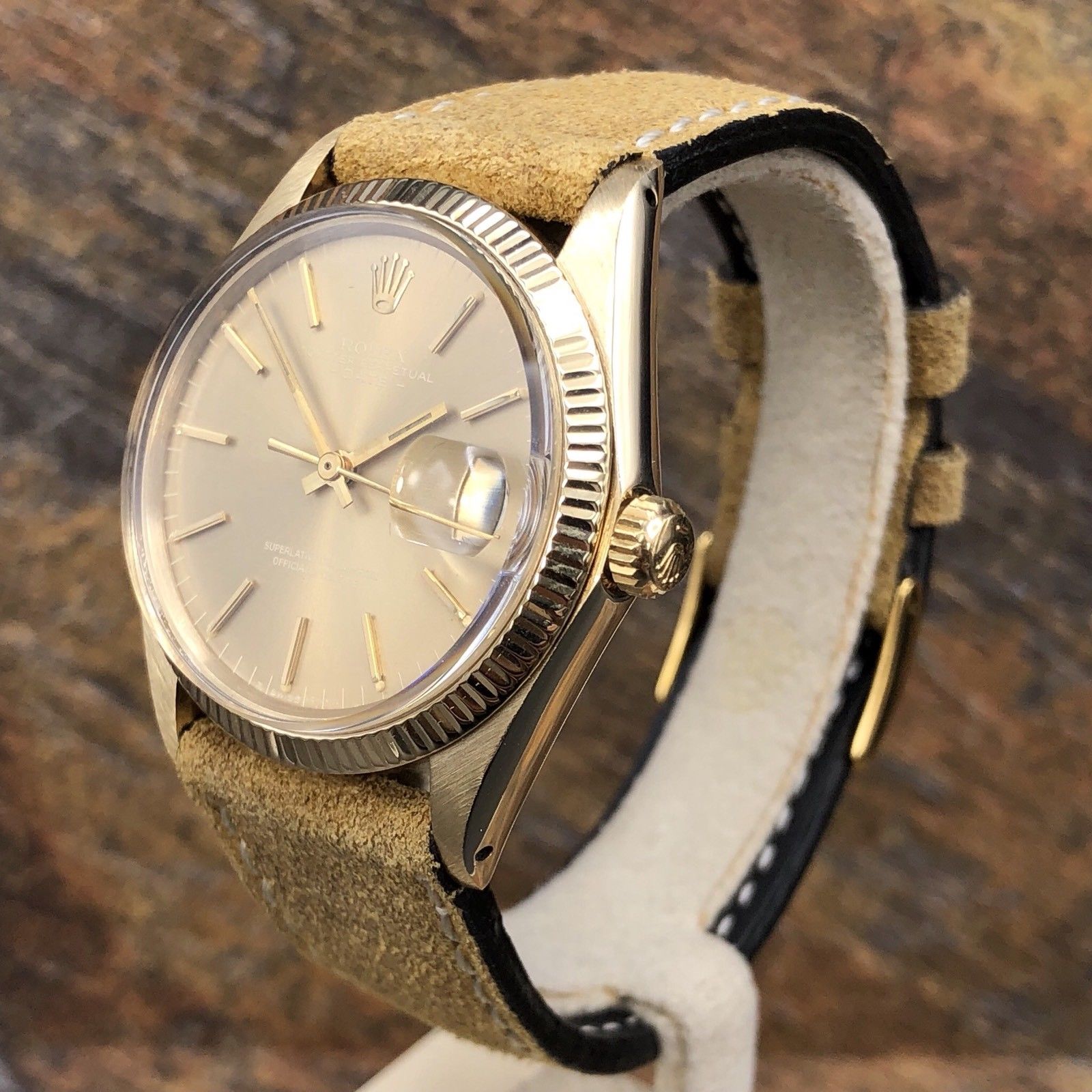 Vintage Rolex Date 1503 14k Chevrolet Engraving Tropical Dial 1970