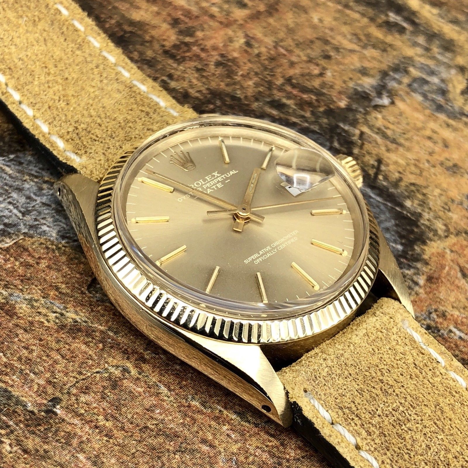 Vintage Rolex Date 1503 14k Chevrolet Engraving Tropical Dial 1970